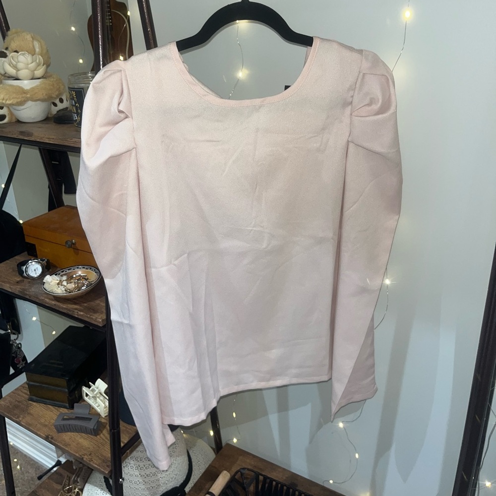 SHEIN Tie Back Gigot Sleeve Top Baby Pink S